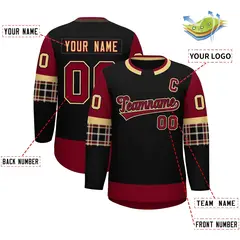Black Crimson Raglan Sleeves Round-Neck Hockey Jersey 2