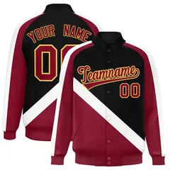 Black Crimson Raglan Varsity Full-Snap Letterman Baseball Jacket 1