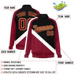 Black Crimson Raglan Varsity Full-Snap Letterman Baseball Jacket 2