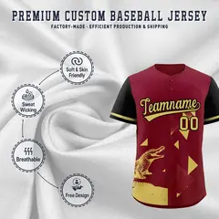 Black Crimson Raptor Series Raglan Baseball Jersey 3
