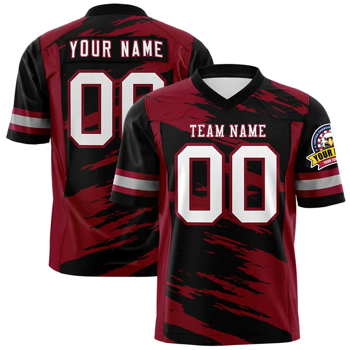 Black Crimson Scratch Pattern Authentic Football Jersey