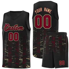 Black Crimson Scratches Pattern Basketball Jersey