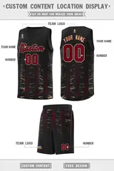 Black Crimson Scratches Pattern Basketball Jersey 2