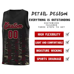 Black Crimson Scratches Pattern Basketball Jersey 4