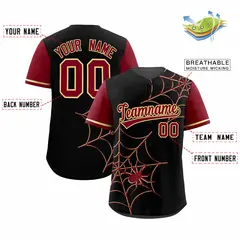 Black Crimson Spider Web Raglan Authentic Baseball Jersey 2