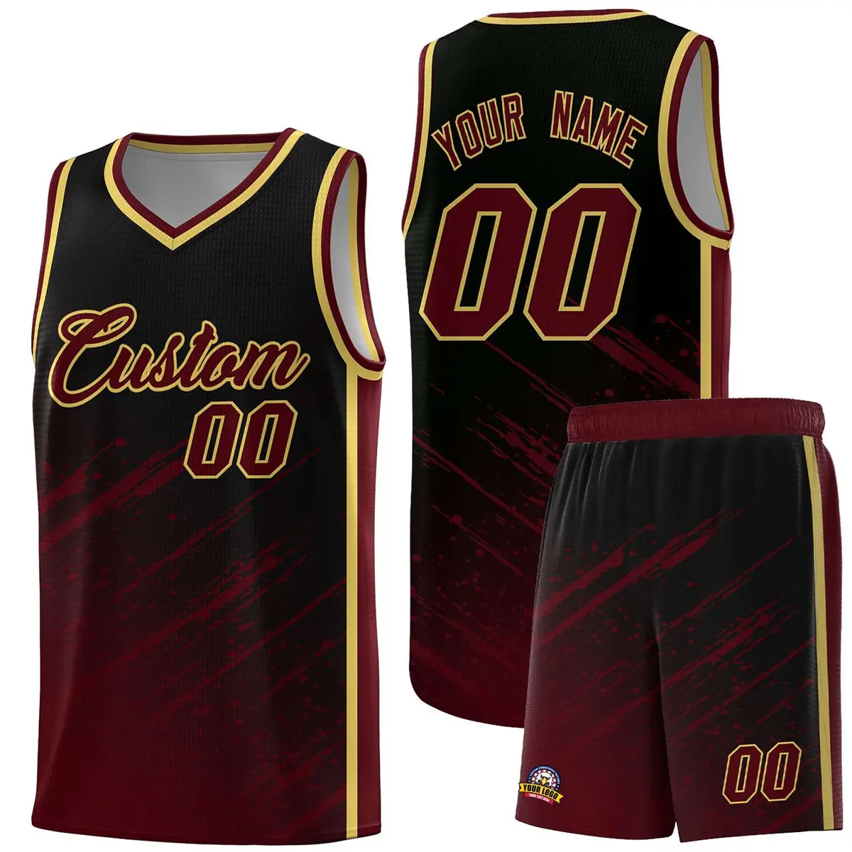 Black Crimson Splash Basketball Uniforms for School