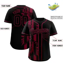 Black Crimson Split Coconut Tree Design Baseball Jersey 2