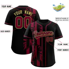 Black Crimson Split Coconut Tree Design Baseball Jersey 2