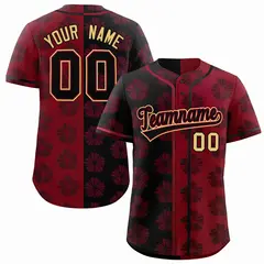 Black Crimson Split Flower Graffiti Baseball Jersey 1