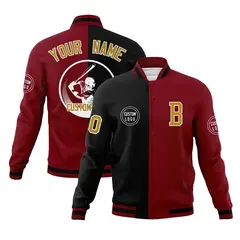 Black Crimson Split Letterman Varsity Full-Snap Baseball Jacket 1