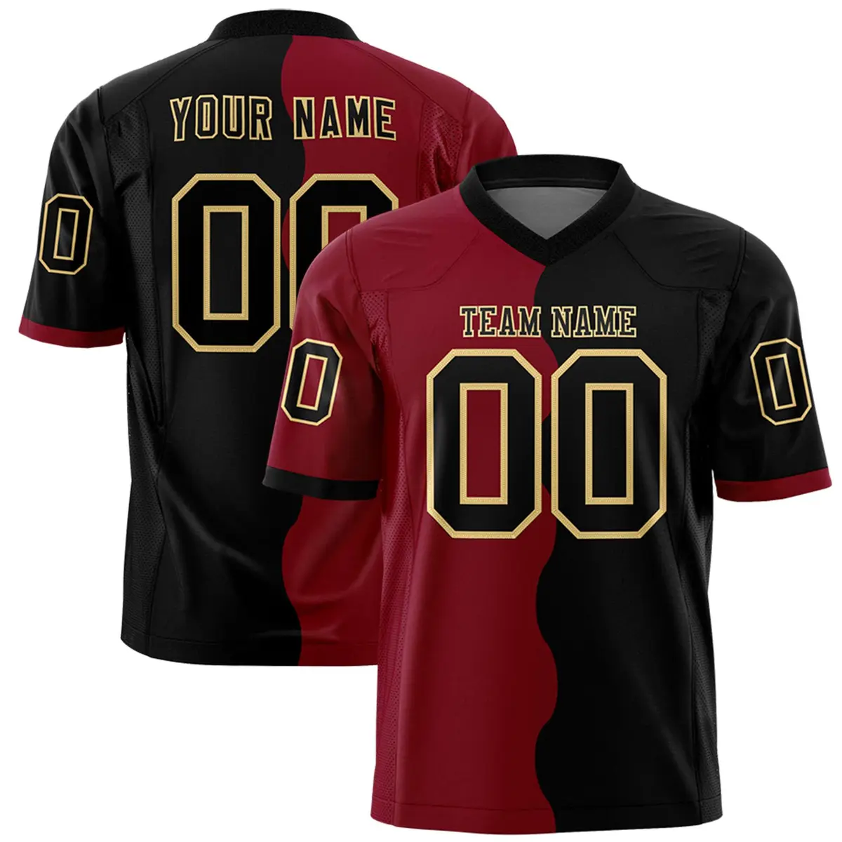 Black Crimson Split Mesh Authentic Fashion Football Jersey