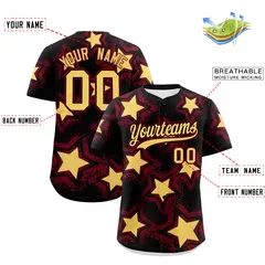 Black Crimson Star Graffiti Baseball Jersey 2