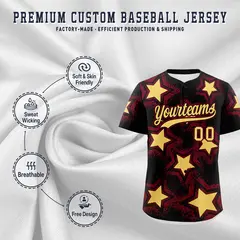 Black Crimson Star Graffiti Baseball Jersey 3
