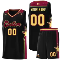 Black Crimson Star Graffiti Pattern Sports Basketball Jersey