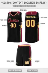 Black Crimson Star Graffiti Pattern Sports Basketball Jersey 2