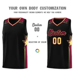 Black Crimson Star Graffiti Pattern Sports Basketball Jersey 3