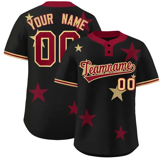 Black Crimson Star Graffiti Two-Button Baseball Jersey