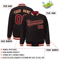 Black Crimson Star Pattern Varsity Letterman Baseball Jacket 2