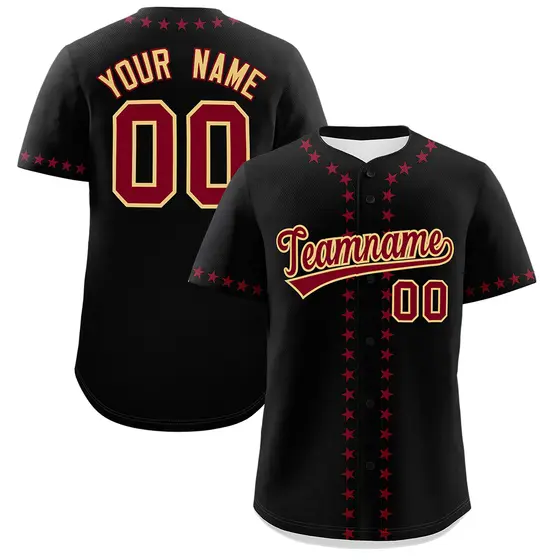 Black Crimson Star Ribbing Authentic Baseball Jersey