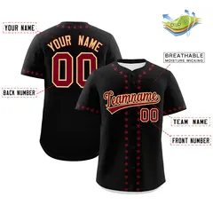 Black Crimson Star Ribbing Authentic Baseball Jersey 2