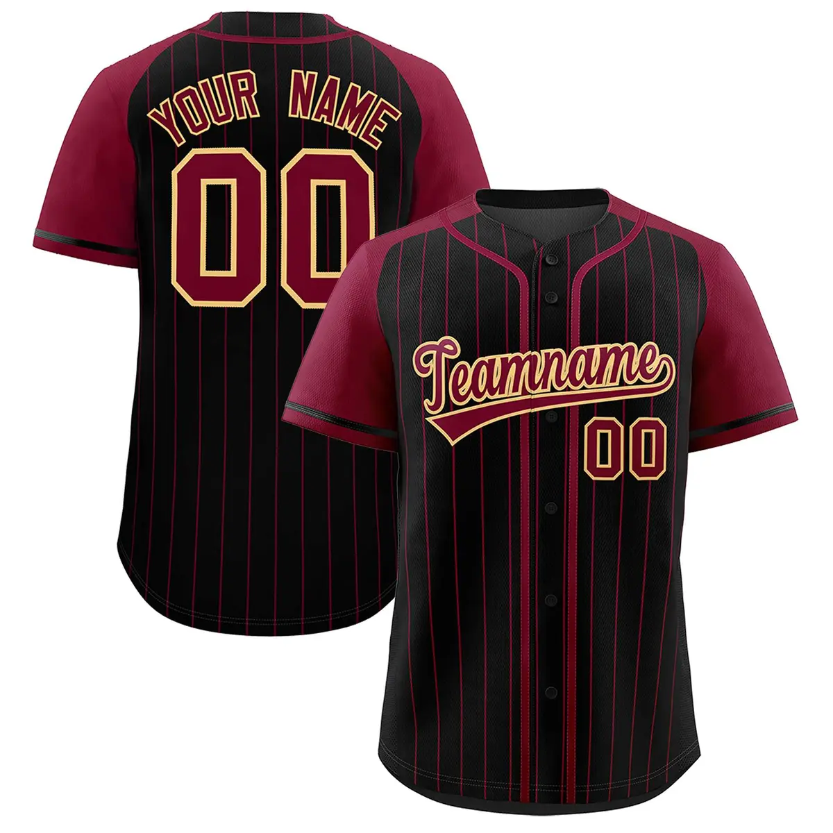Black Crimson Stripe Raglan Sleeves Fashion Baseball Jersey
