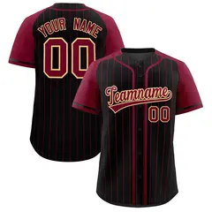 Black Crimson Stripe Raglan Sleeves Fashion Baseball Jersey