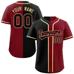Black Crimson Stripe-Solid Combo Authentic Baseball Jersey 1