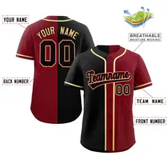 Black Crimson Stripe-Solid Combo Authentic Baseball Jersey 2