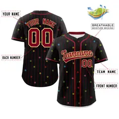 Black Crimson Stripe Star Pattern Authentic Baseball Jersey 2