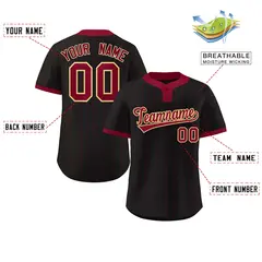Black Crimson Stripe Two-Button Softball Jersey 2