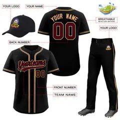 Black Crimson Team Baseball Jersey Pants Hat Package 2