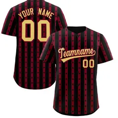 Black Crimson Thick Stripes Star Pattern Baseball Jersey