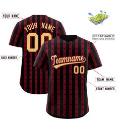 Black Crimson Thick Stripes Star Pattern Baseball Jersey 2