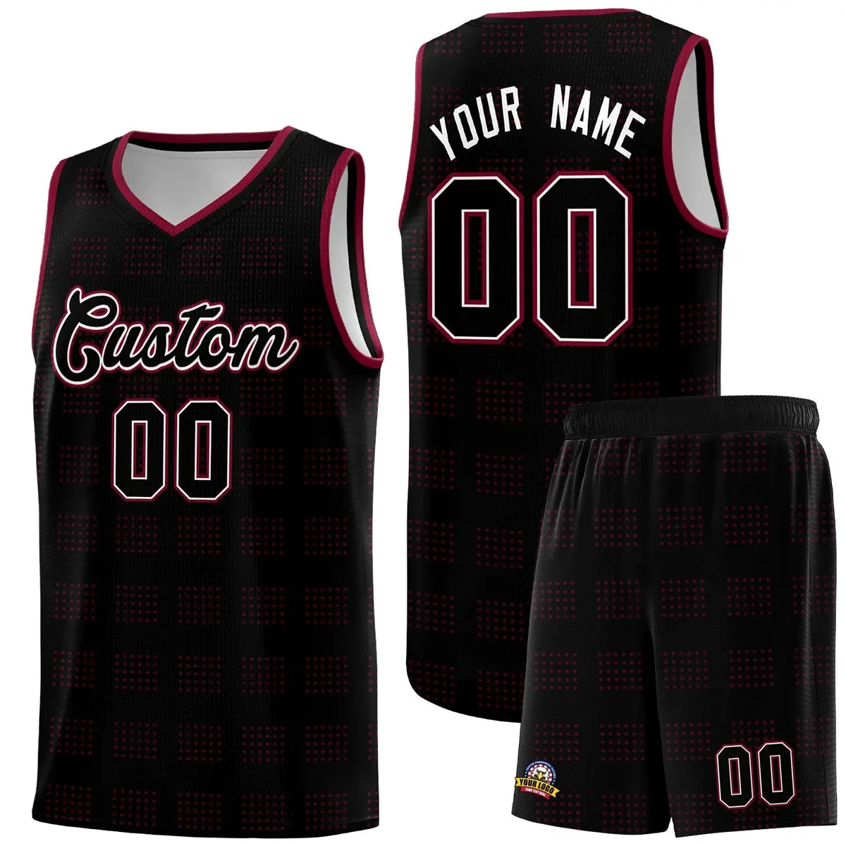 Black Crimson Trailblazer Dot Pattern Basketball Jersey