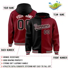 Black Crimson Two Tone Split Varsity Full-Snap Letterman Jacket Hoodie 4