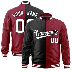 Black Crimson Two Tone Split Varsity Letterman Bomber Jacket 1