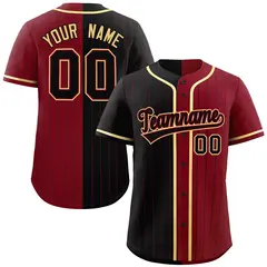 Black Crimson Two Tone Striped Authentic Baseball Jersey 1