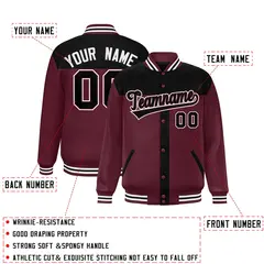 Black Crimson Varsity Baseball Color Block Bomber Jacket 2