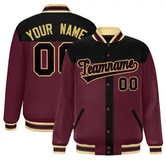 Black Crimson Varsity Baseball Color Block Bomber Jacket 1