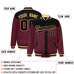 Black Crimson Varsity Baseball Color Block Bomber Jacket 2