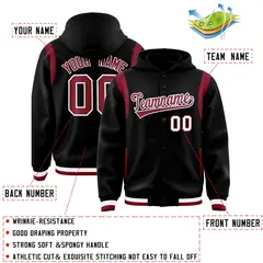 Black Crimson Varsity Full-Snap Letterman Shoulder Color Block Jacket Hoodie 4