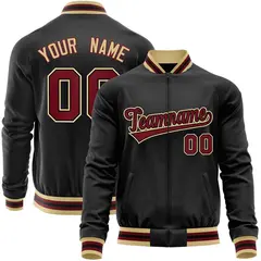 Black Crimson Varsity Full-Zip Letterman Baseball Jacket