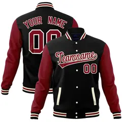 Black Crimson Varsity Raglan Sleeves Letterman Baseball Jacket 1