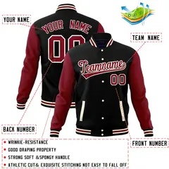 Black Crimson Varsity Raglan Sleeves Letterman Baseball Jacket 4
