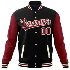 Black Crimson Varsity Raglan Sleeves Letterman Baseball Jacket 5