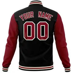 Black Crimson Varsity Raglan Sleeves Letterman Baseball Jacket 6