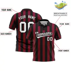 Black Crimson Vertical Stripes Performance Polo Shirt 2