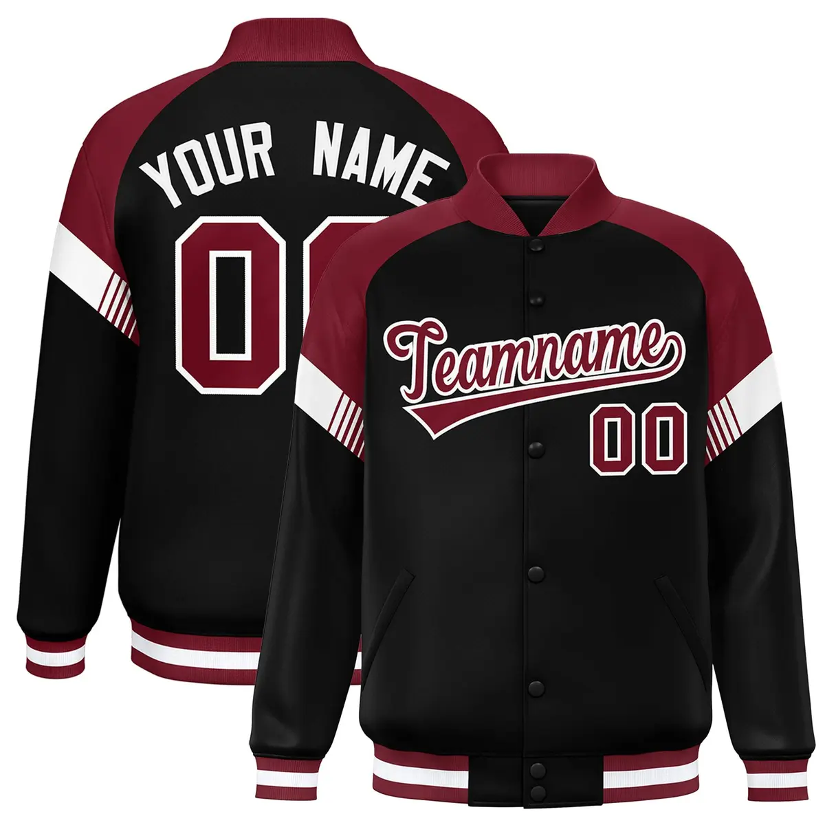 Black Crimson-White Color Block Varsity Letterman Jacket