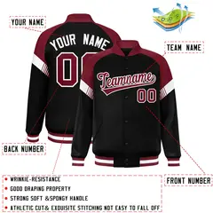 Black Crimson-White Color Block Varsity Letterman Jacket 2