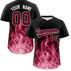 Black Crimson White Flame Graffiti Baseball Jersey